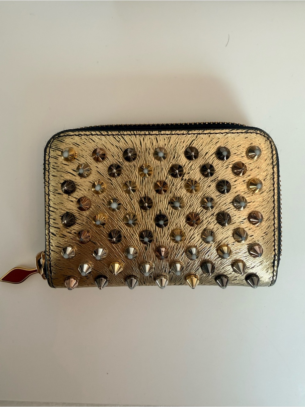 Christian Louboutin Gold Studded Card Case/Coin Zippy Wallet